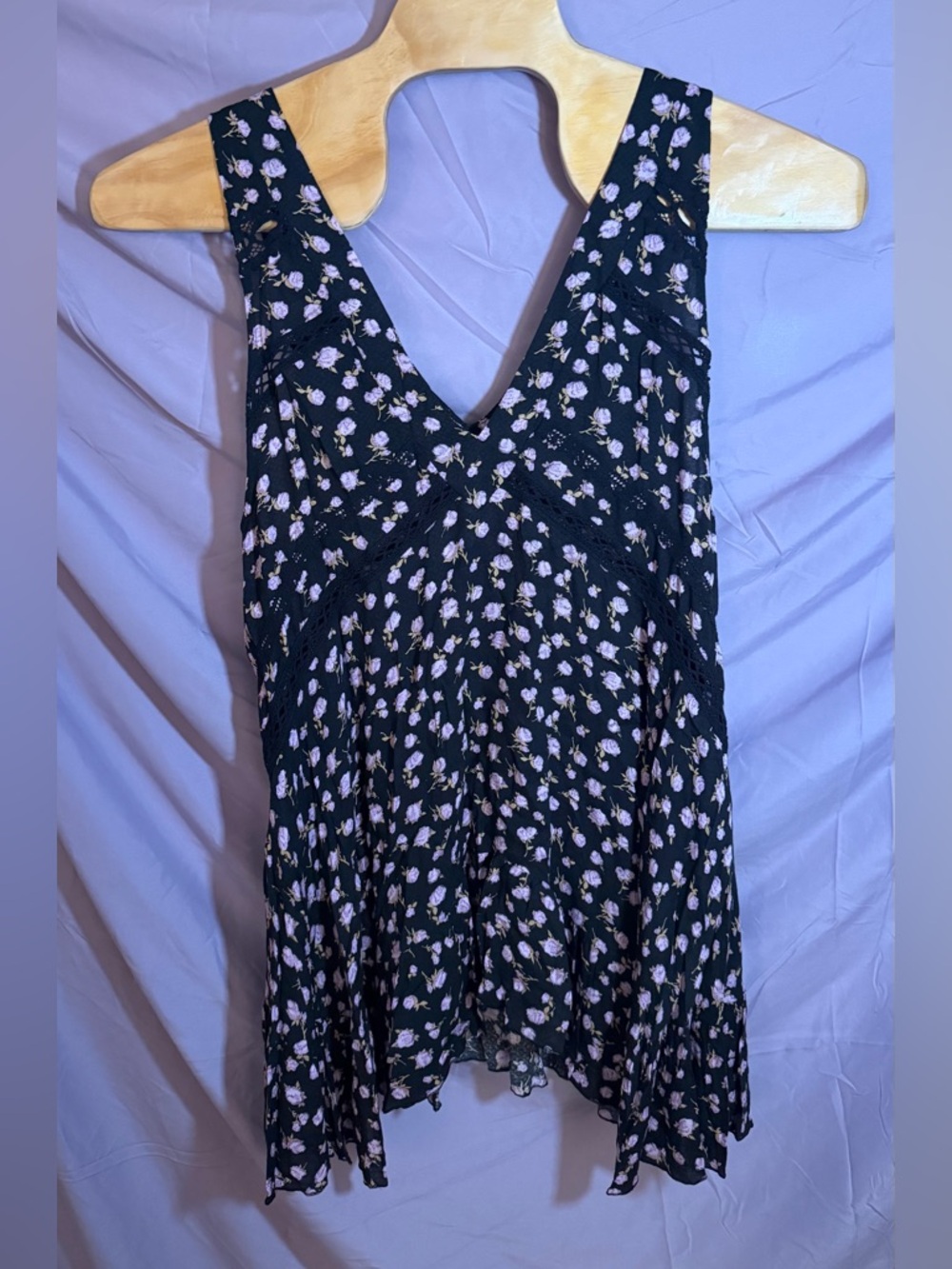 Free People Black Mini Dress with Pink Floral Print